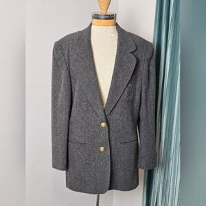 CCF Gray Women's Long Blazer Jacket Padded Gold Buttons Vintage Sz 14 (599)